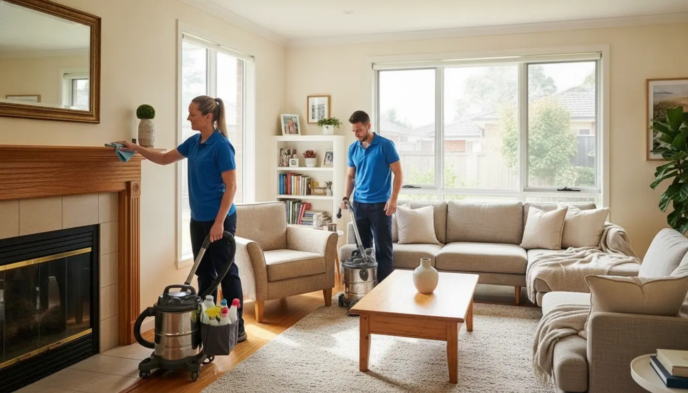 Professional maid service team preparing a bright Oklahoma City area home