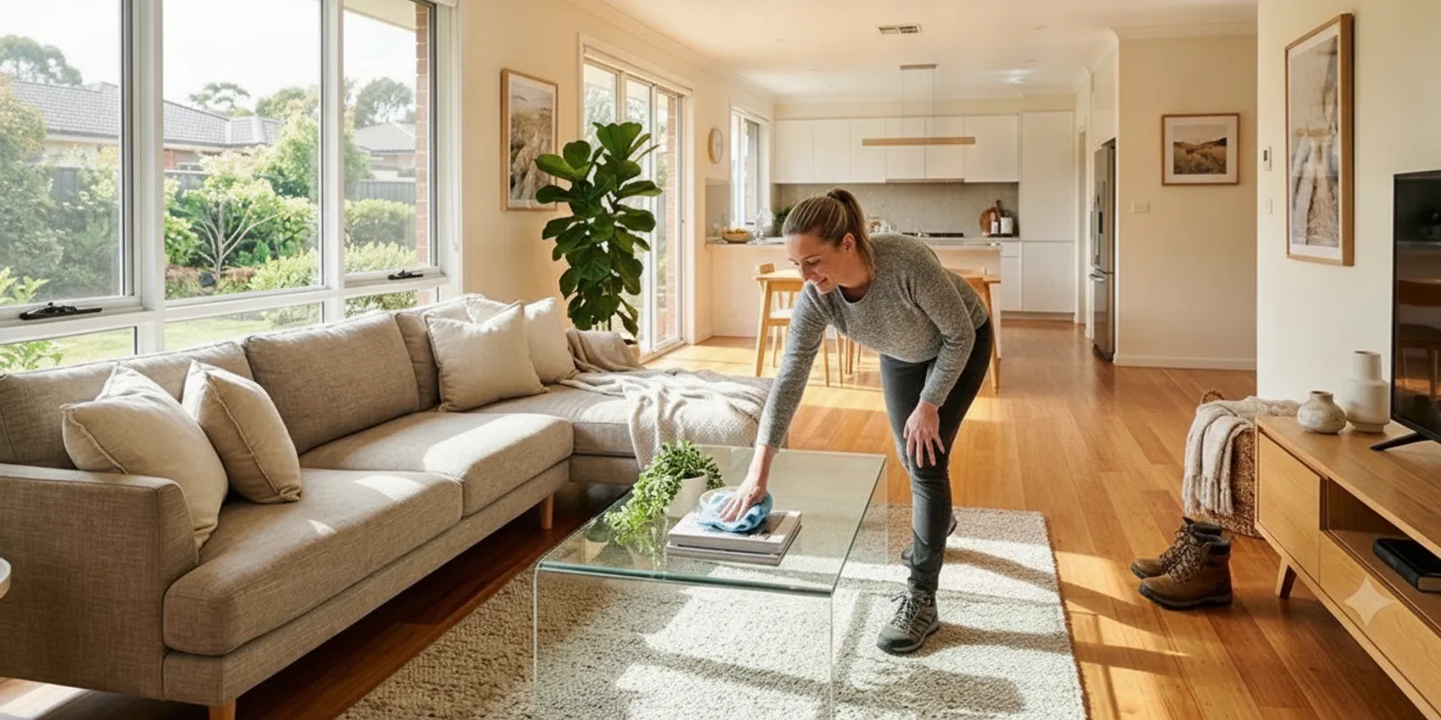 Homeowner refreshing an Oklahoma living room for winter