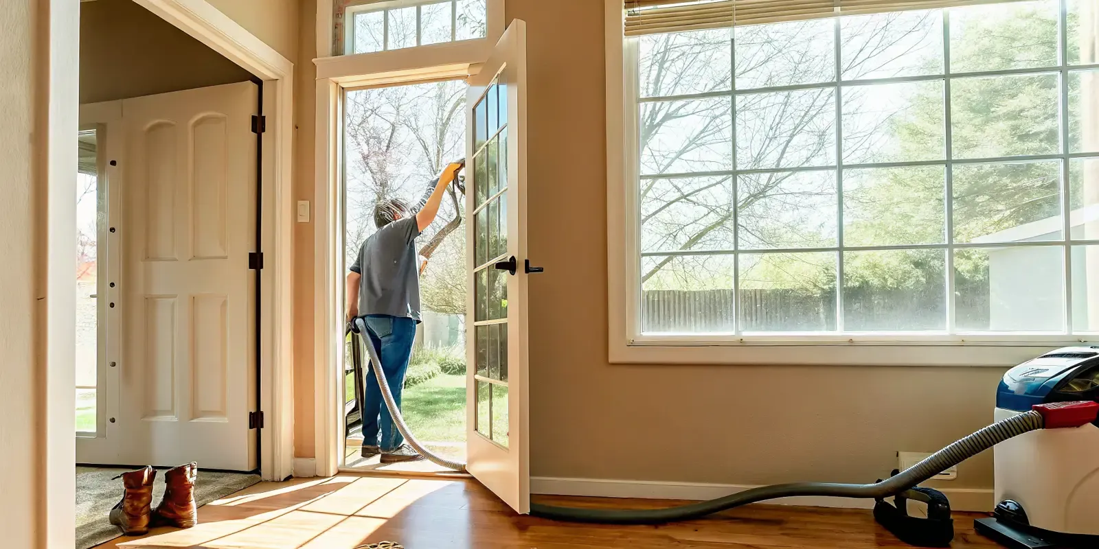 Cleaning professional dusting blinds for an Oklahoma allergy season cleaning checklist
