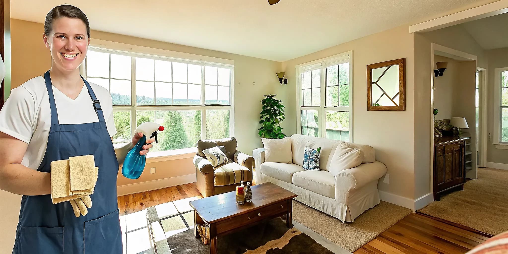 Professional apartment cleaner in Oklahoma City spray cleaning a kitchen counter
