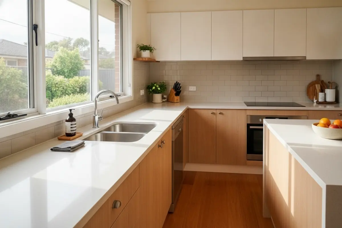 Clean Oklahoma home kitchen with clear counters and a tidy sink