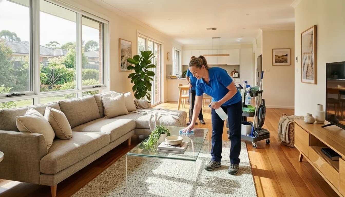 Cleaning services Norman OK team tidying a bright living room