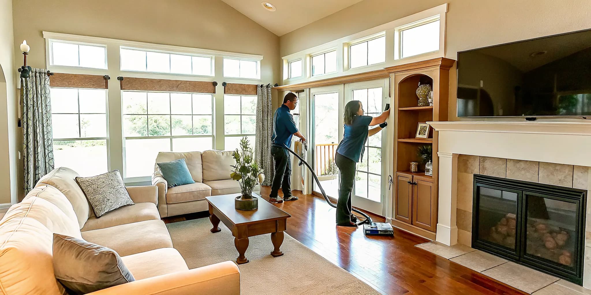 Professional cleaning team working efficiently in an Oklahoma City home