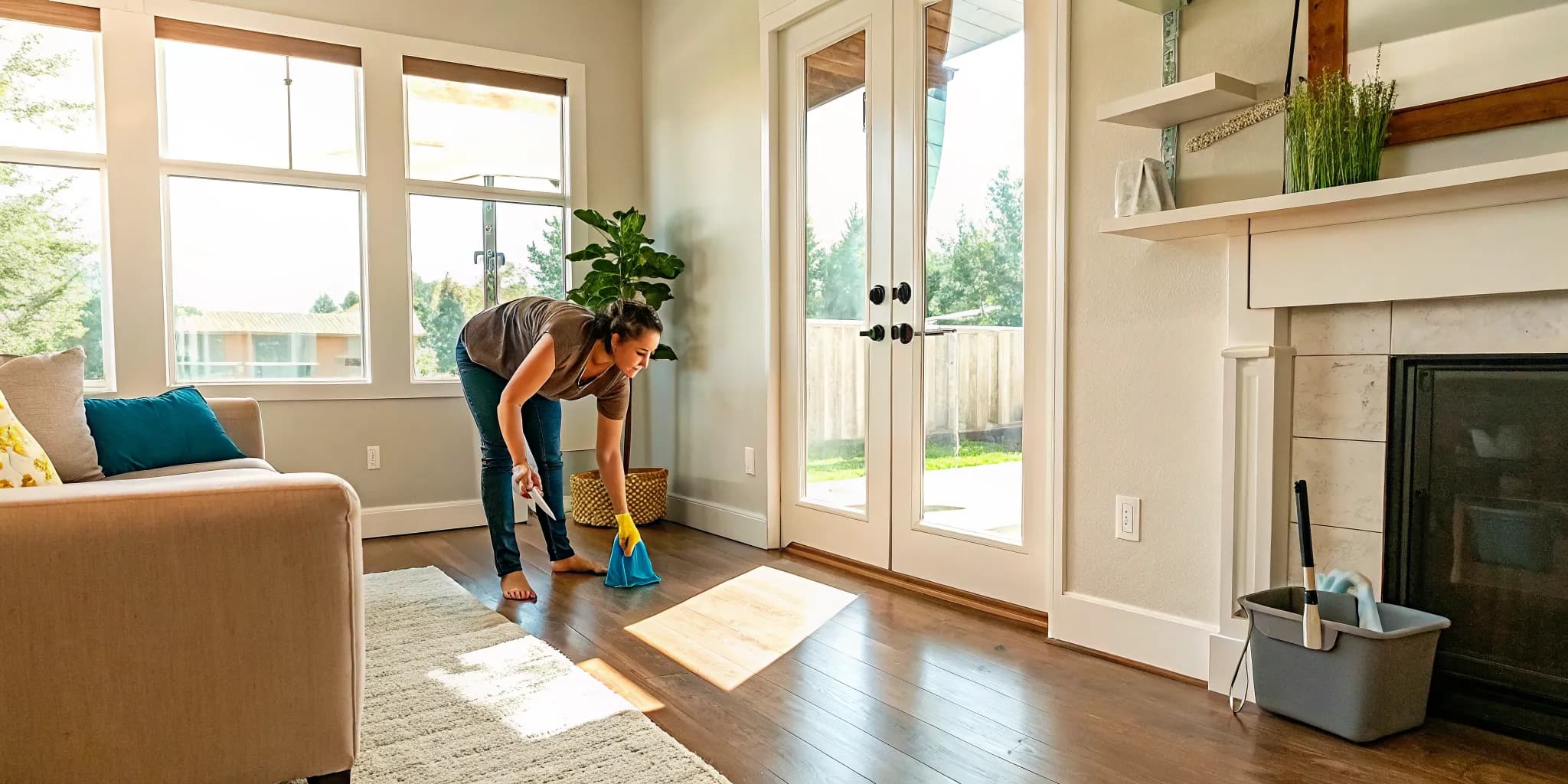 Maid OK professional cleaning baseboards during a deep cleaning service in Oklahoma City