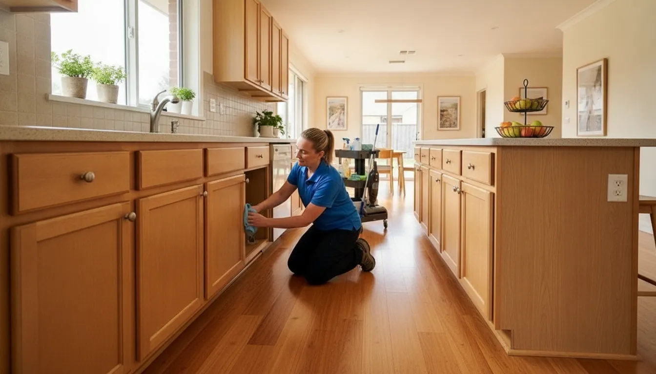 Professional cleaner detailing an Oklahoma home during a deep cleaning visit
