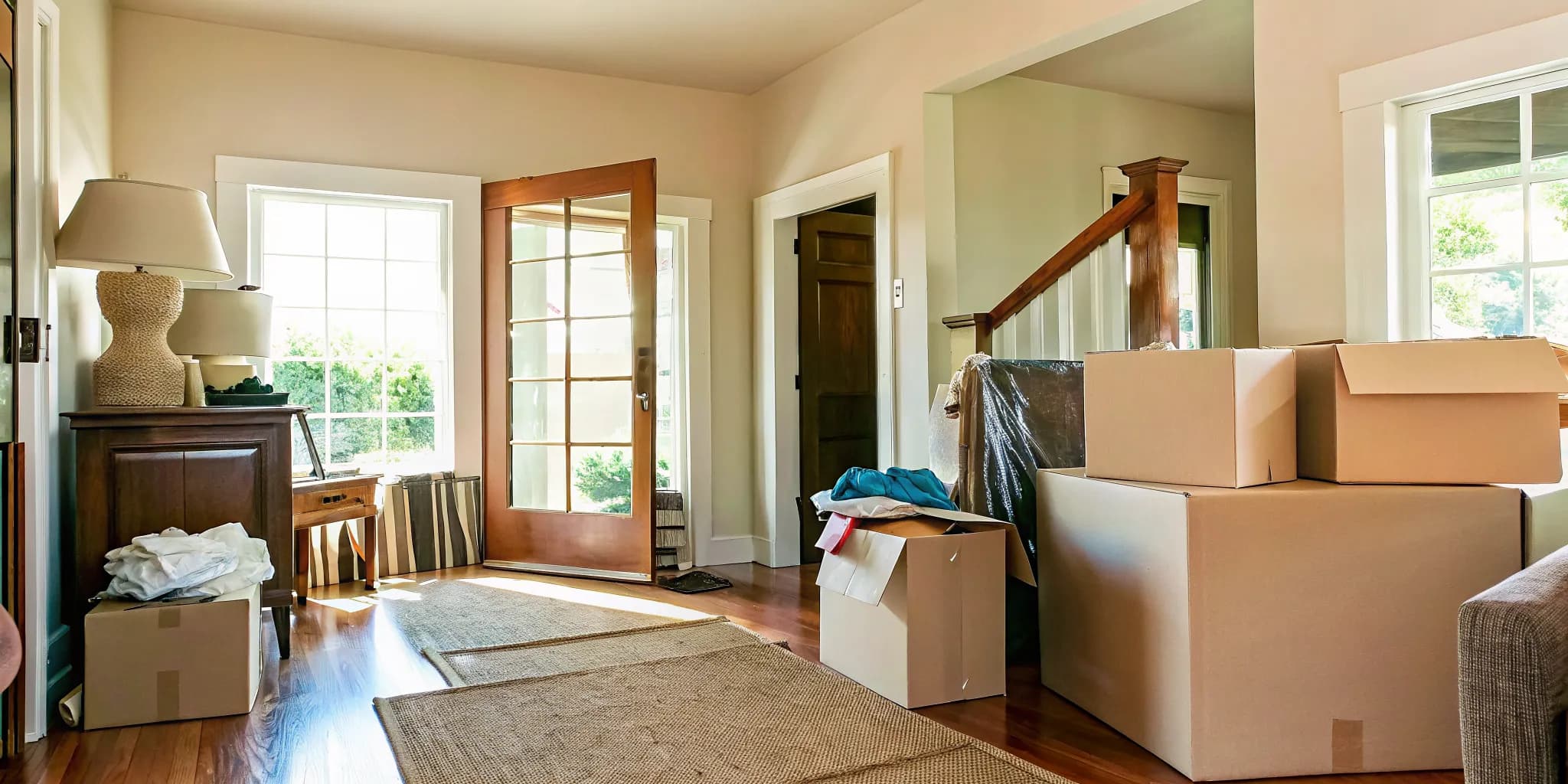 Organized smaller living room with clear walking paths after downsizing