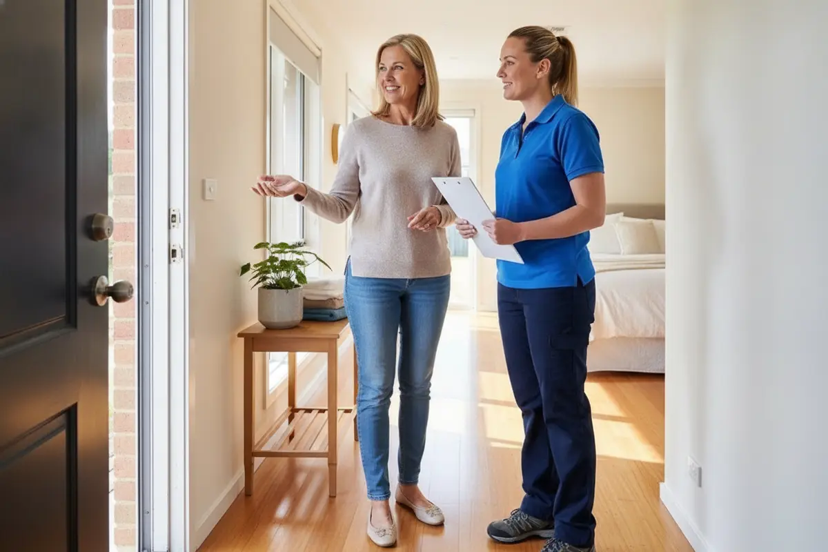 Homeowner discussing cleaning needs with a professional