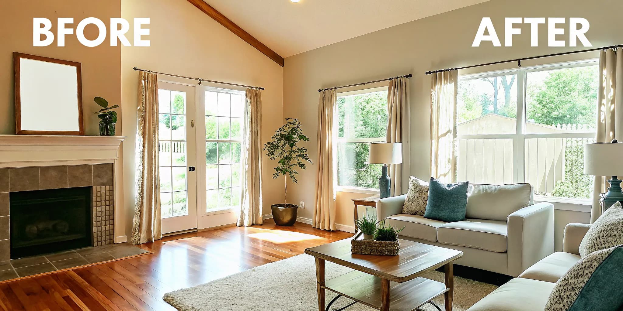 Bright modern living room in Oklahoma City home after professional house cleaning service