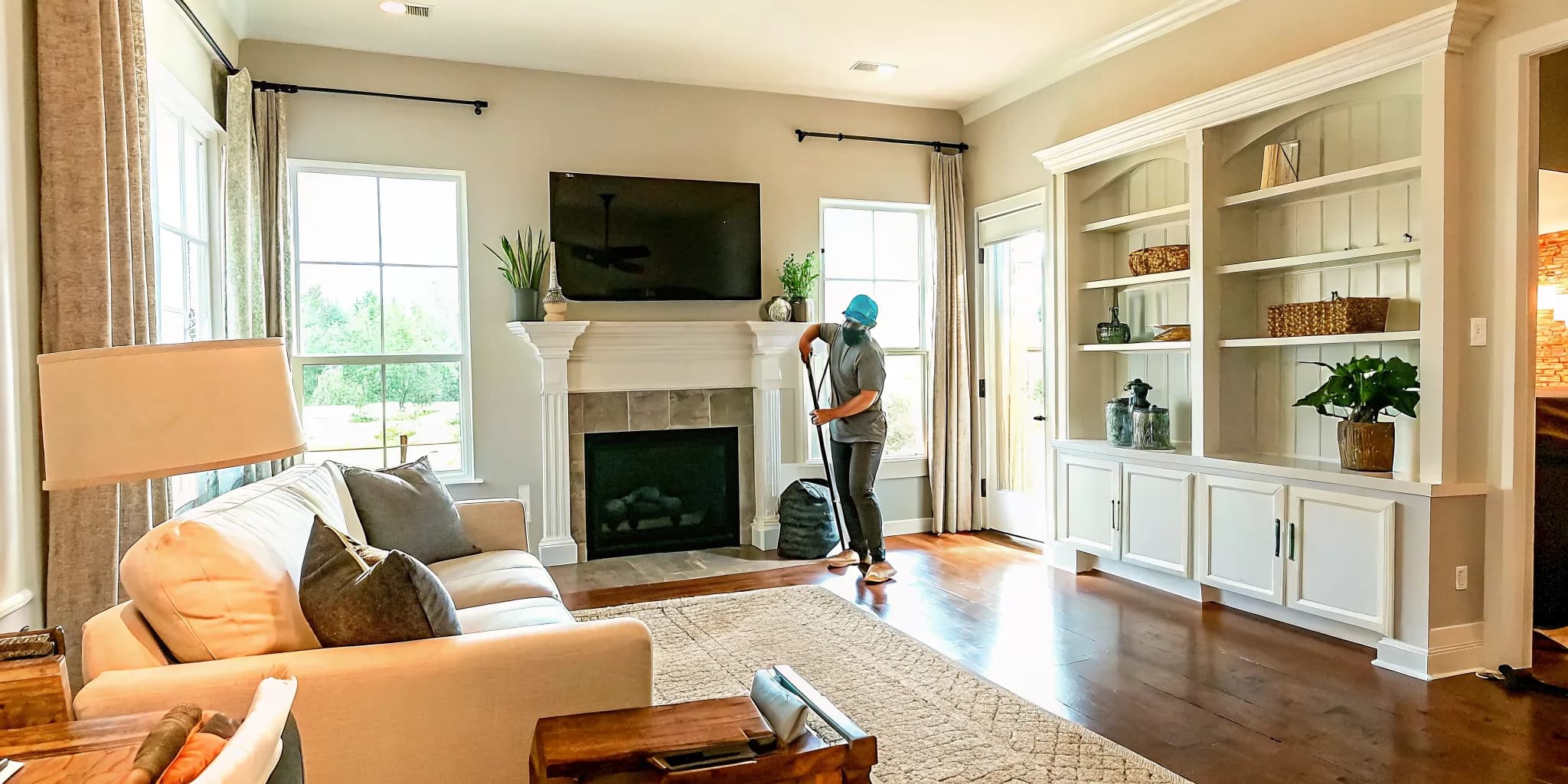 Professional cleaner working in a bright Oklahoma City home