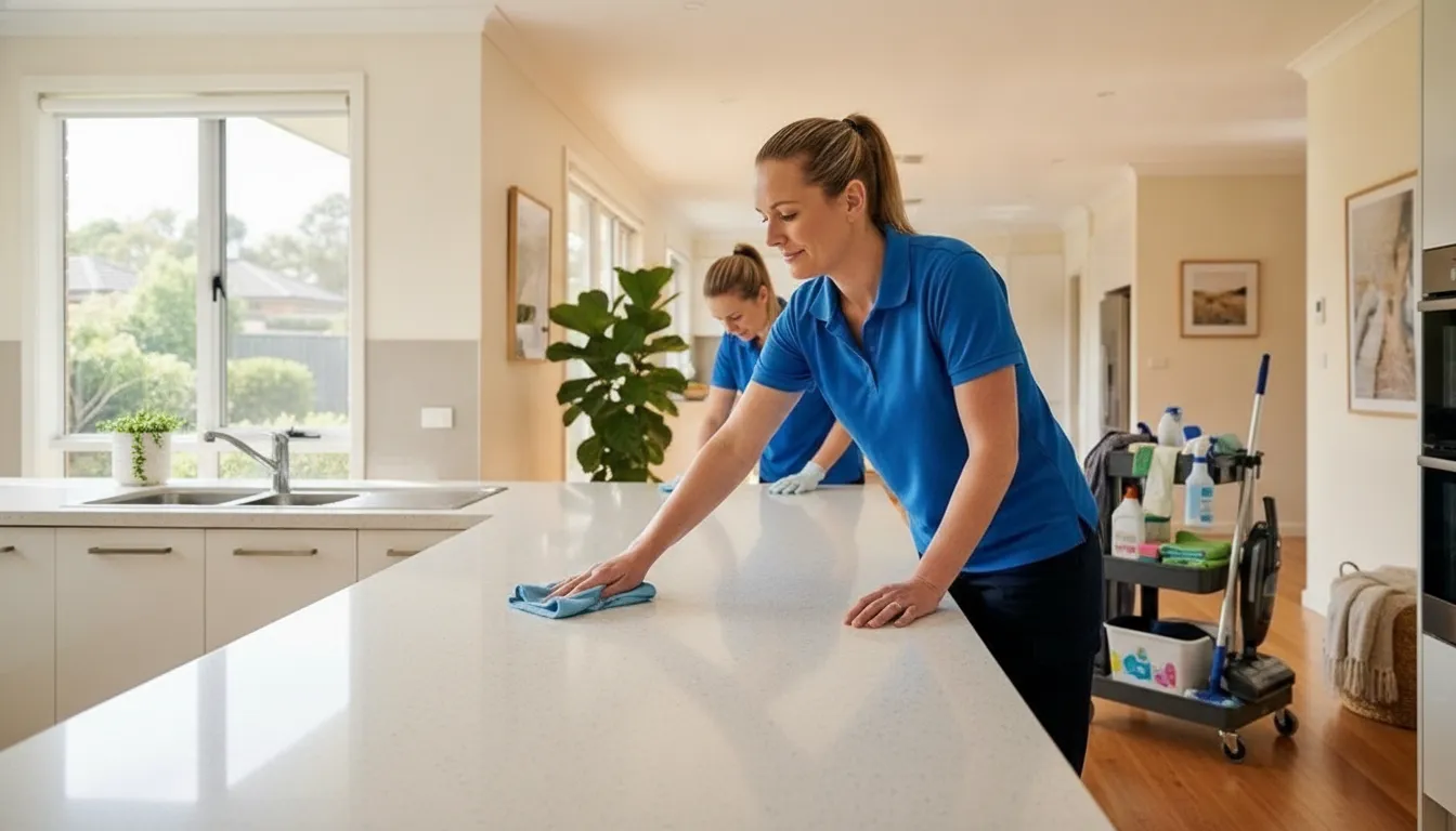 Cleaner carefully dusting detailed surfaces during a deep home cleaning