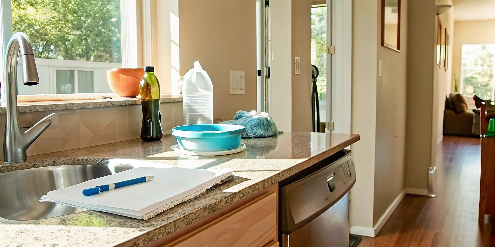 Before maid service checklist on a clean kitchen counter