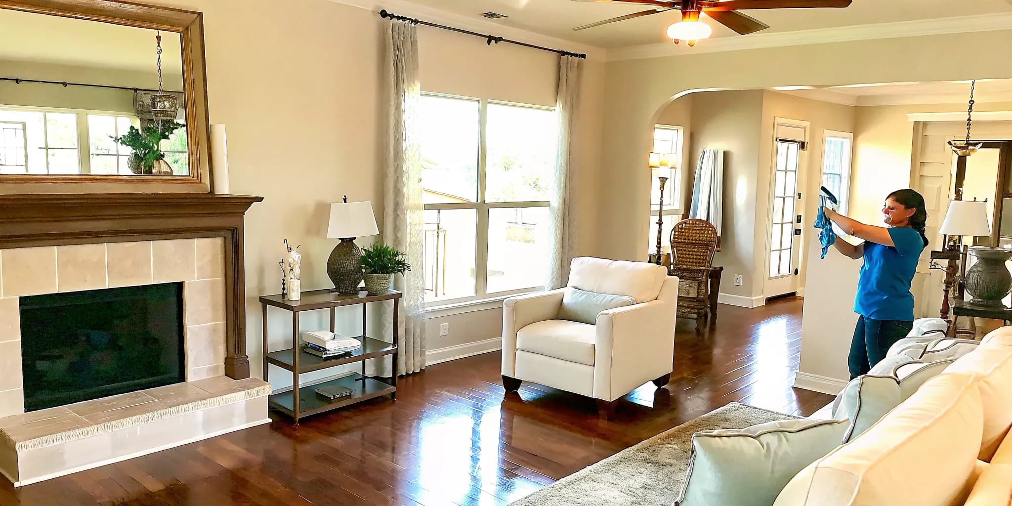 One time house cleaning Oklahoma City living room prepared for arriving guests