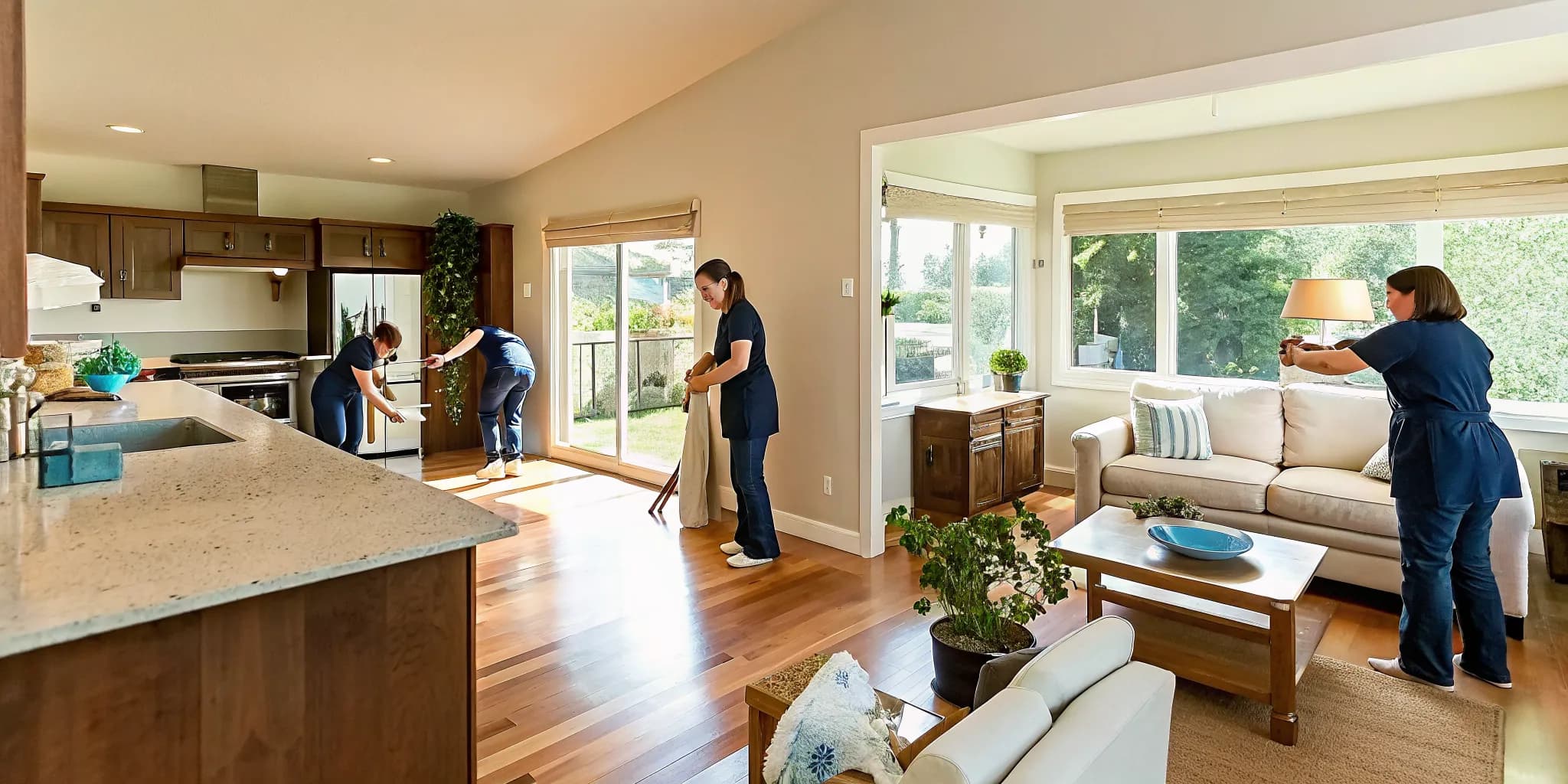 Professional cleaners helping a family prepare their Edmond home for a new baby