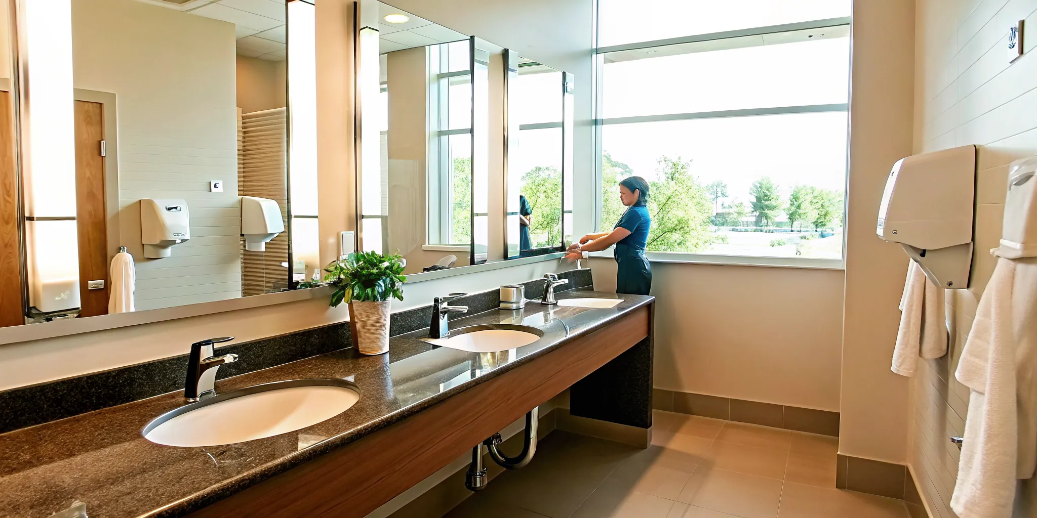 Clean and sanitized office restroom after professional janitorial service