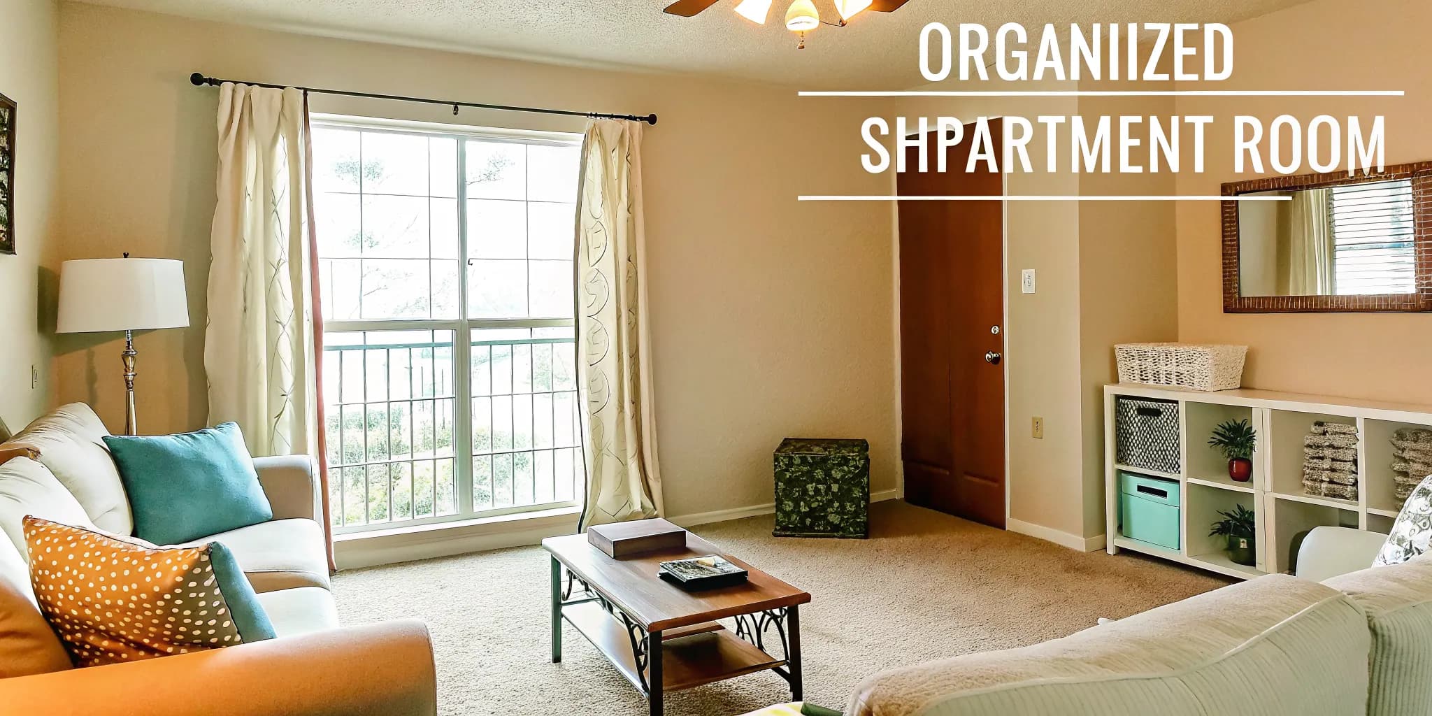 Organized shared apartment living room in Oklahoma