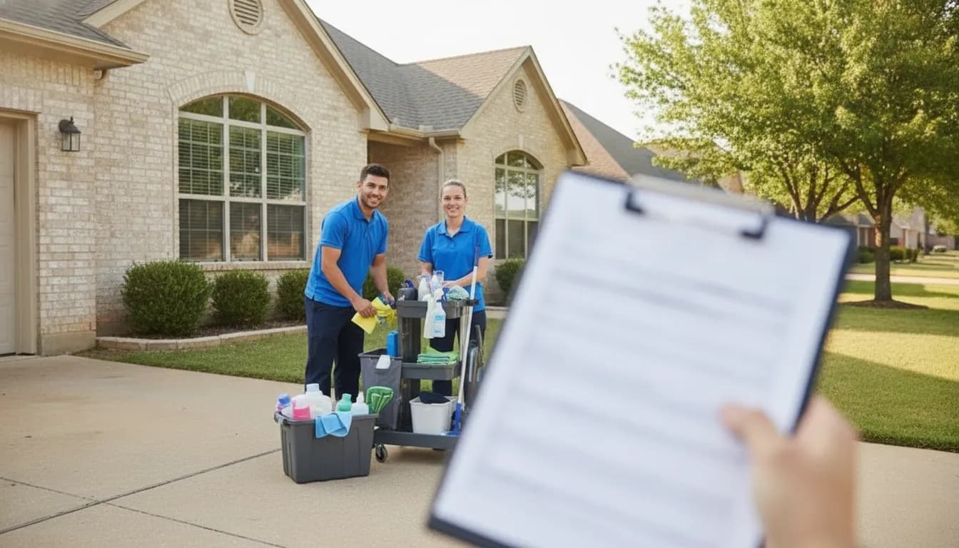 Local cleaning team preparing supplies for an Oklahoma home