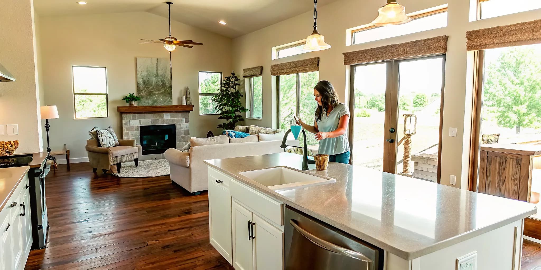 Professional cleaner tidying a bright Oklahoma City home