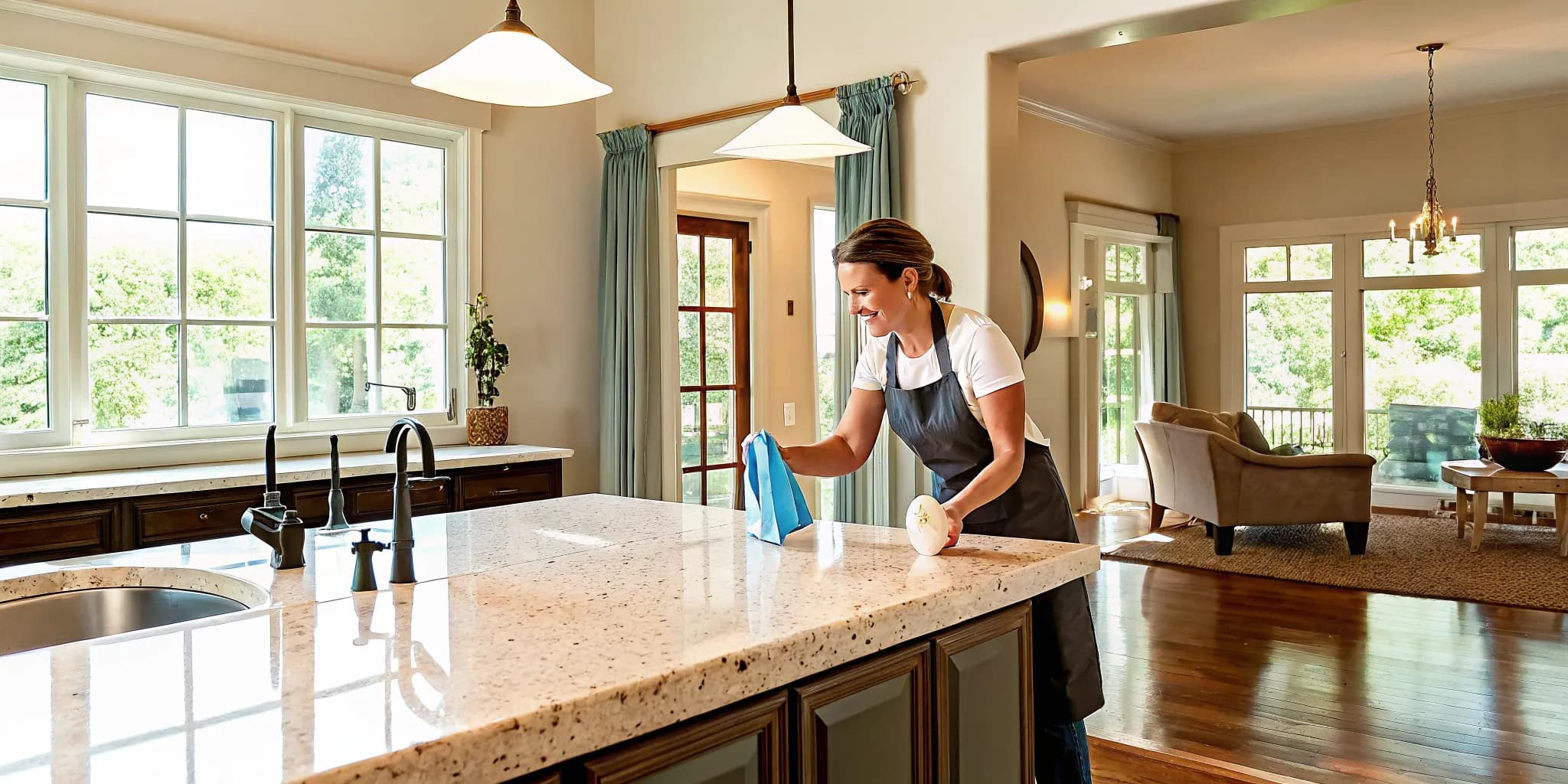 Professional maid service cleaning a bright Edmond home