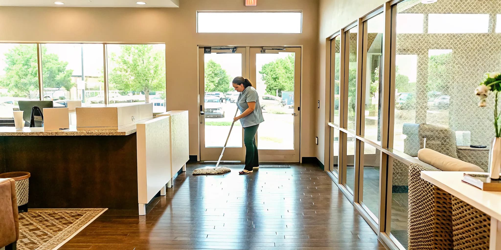 Professional cleaner caring for a small business office in Norman Oklahoma