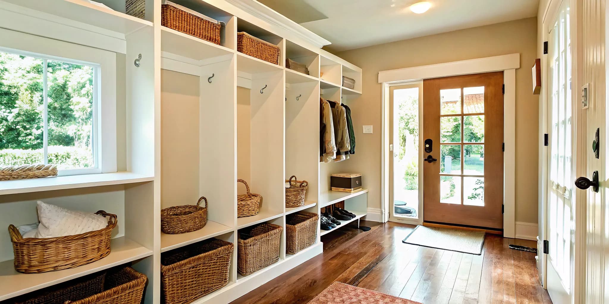 Organized entryway prepared for a professional home organizer in Oklahoma City