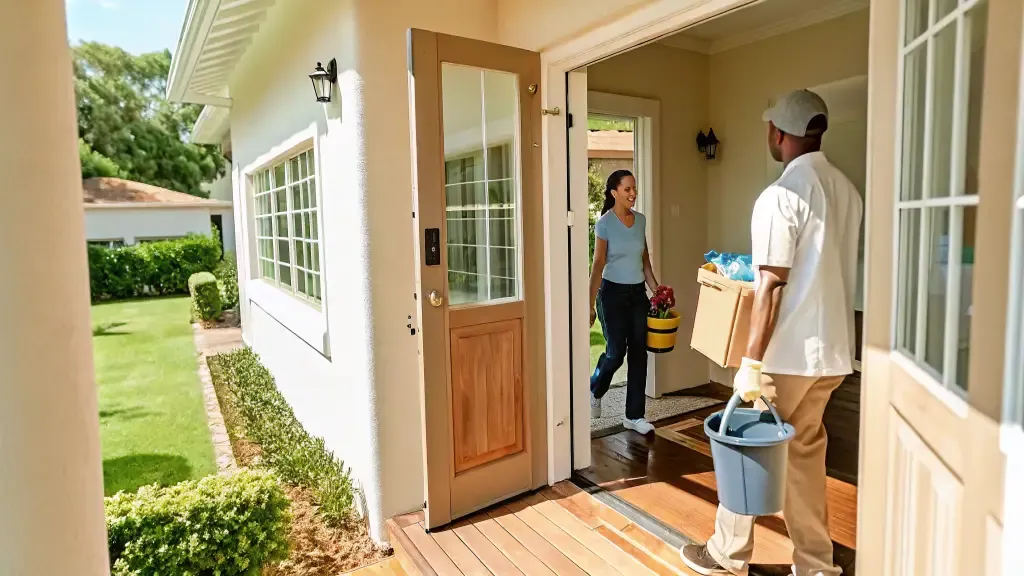 Professional cleaning team arriving at a home in Oklahoma City, ready to provide same-day house cleaning service